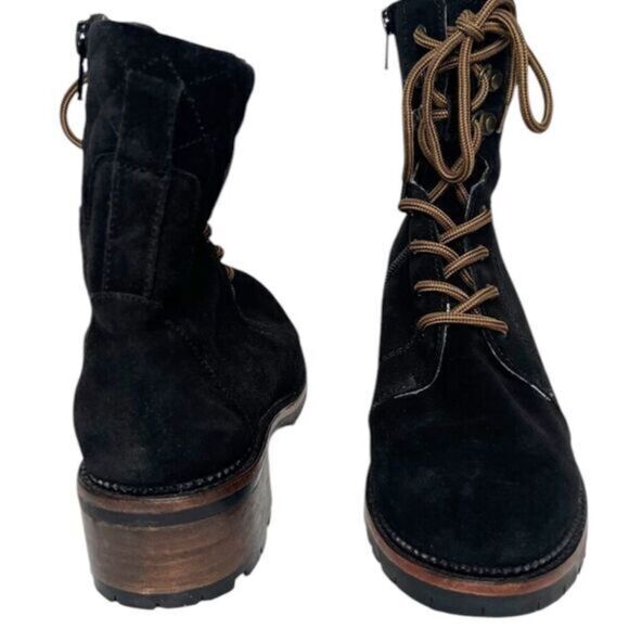 Seychelles Encounter Lace Up  Suede Boot Italy Black Tie Up Size 7 - Picture 4 of 9